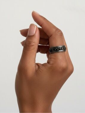 Chunky Braided Band Ring - Dark Silver Tone SPINNER RING -Size -10